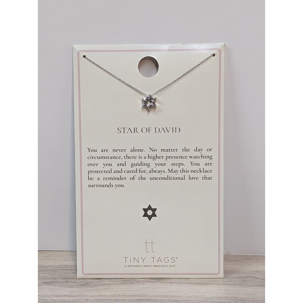 Tiny Tags Star of David Necklace Platinum Ion Plating Silver Tone 16-18 Inch NEW